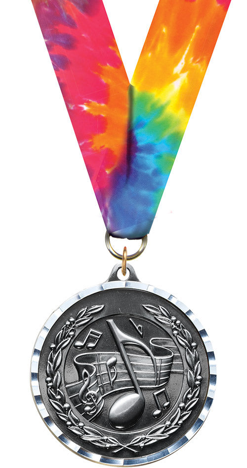 Music Diecast Medal with Diamond Cut Border- Silver [MM2DC-MC-S]