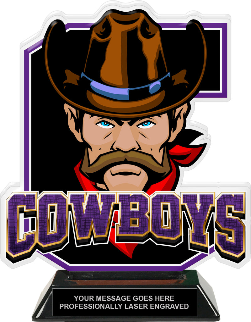 Cowboys Mascot Colorix-T Acrylic Trophy - 8.25 inch Purple [TACR8-MSCT-CWBY-PRP-Q]