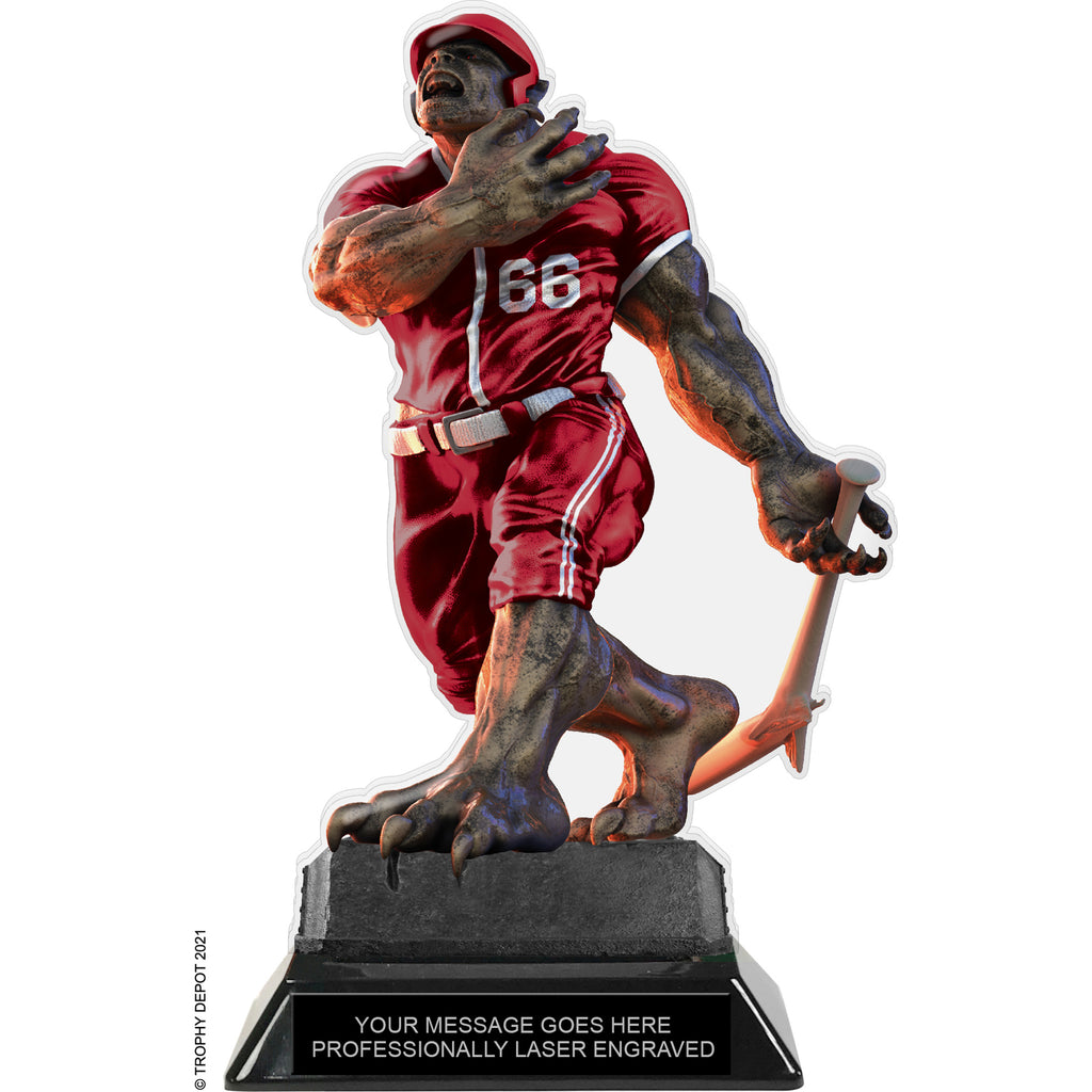 Beast Baseball Choose Your Number Acrylic Trophy - 8.5 inch Maroon [TACR85-BST-BS-MRN-Q]