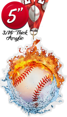 Baseball Fire & Water Colorix-M Acrylic Medal [MACR5-FW-BS-Q]
