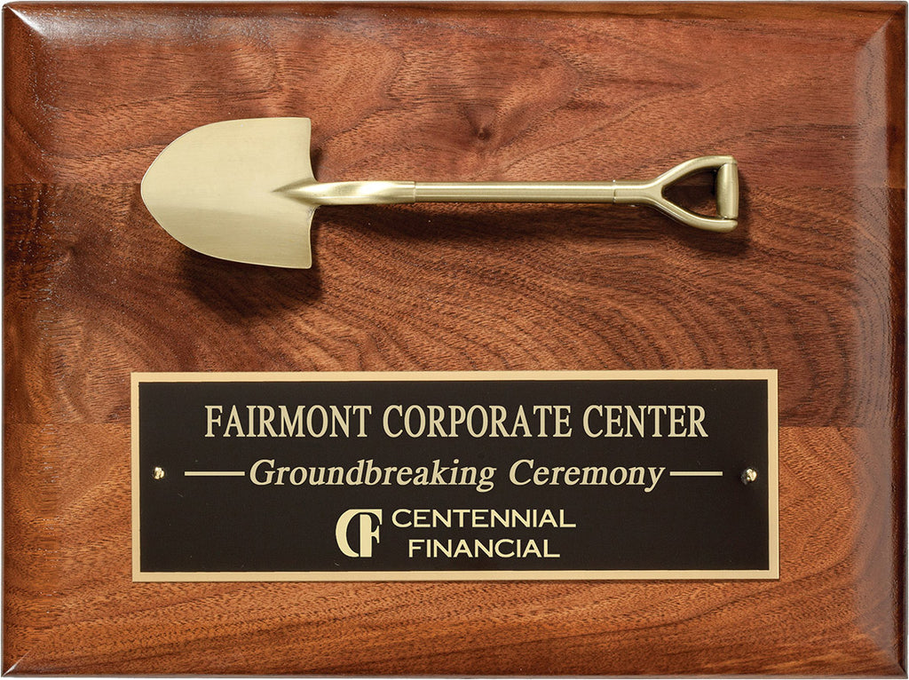 Genuine Walnut 12"x9" Plaque with Satin Finish Cast Shovel [PM532C]