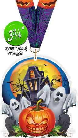 Halloween Pumpkin & Ghosts Colorix-M Acrylic Medal- 3.75 inch [MACR375-HLWN-PMP-Q]