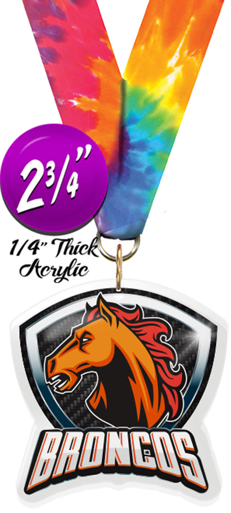 Bronco Mascot Shield Colorix Acrylic Medal [MACR275-MSCT-BRCO-Q]