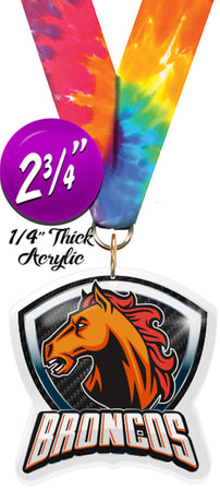 Bronco Mascot Shield Colorix Acrylic Medal [MACR275-MSCT-BRCO-Q]
