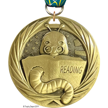 Reading Bookworm 2.75 inch Blade 3D Diecast Medal [MBD2-BKWM]