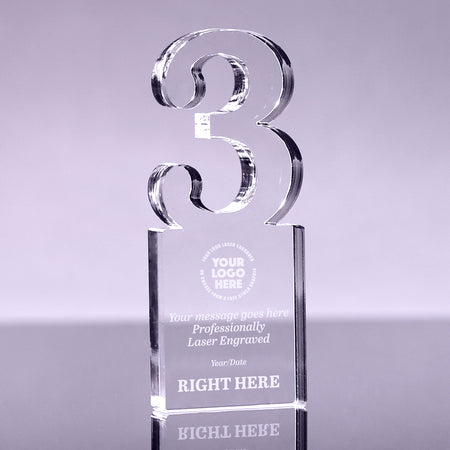 Number 3 Acrylic Award - 6 inch [ATNM-3-6-Q]