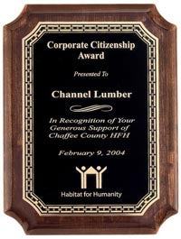 High Gloss Genuine Walnut Notched Corner Plaques - Engraved