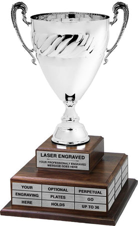 Silver Metal Perpetual Trophy Cup on Genuine Walnut Base 21" [TPP2L-M43]
