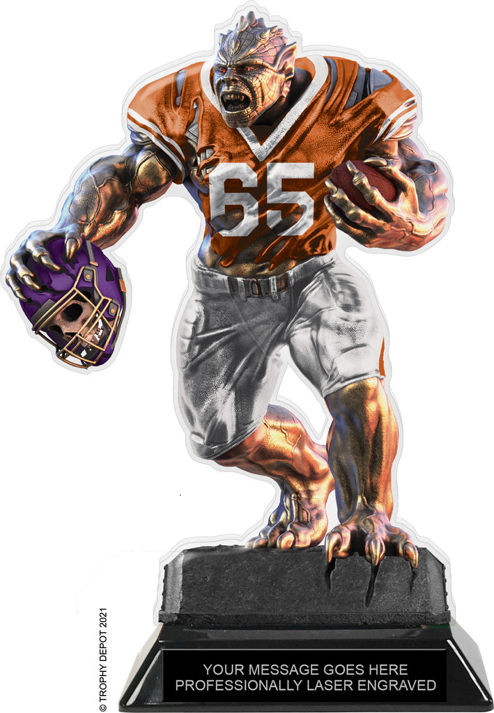 Beast Football Choose Your Number Acrylic Trophy - 8.5 inch Orange [TACR85-BST-FB-ORG-Q]