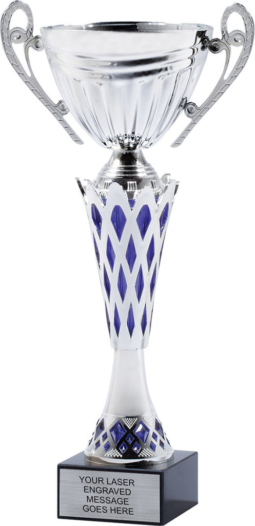 Silver Metal Cups with Blue Diamond Accents