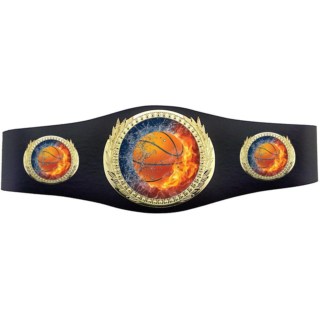 Basketball 40 inch Youth Triple Art Champion Award Belt - Fire & Water [C3SAB3-FNW-BK]