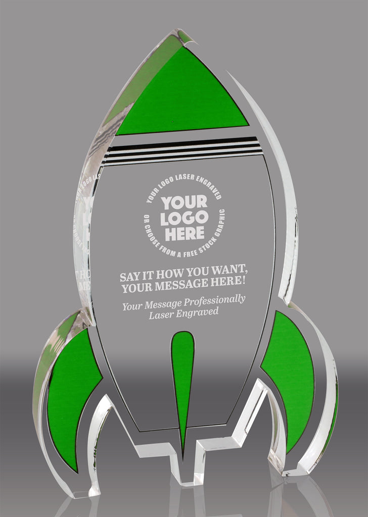 Green Rocket Acrylic Award - 5 inch [ATRKT-GRN-5-Q]