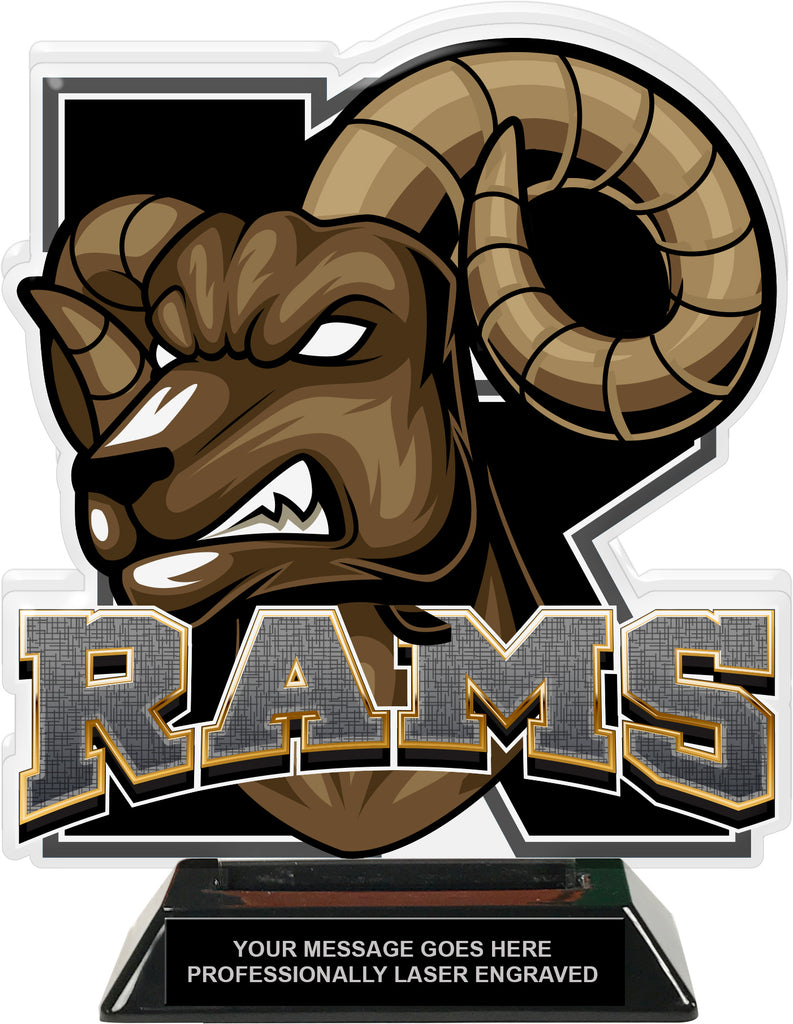 Rams Mascot Colorix-T Acrylic Trophy - 8.25 inch Black [TACR8-MSCT-RAM-BLK-Q]