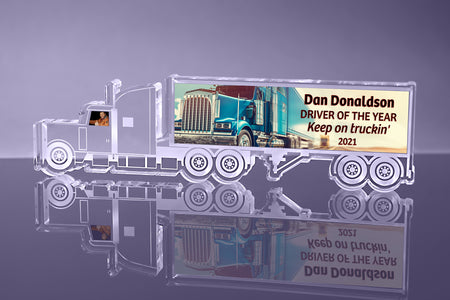 1 inch Thick Conventional Tractor Trailer Acrylic Award - 13 inch Color [A1TRK113-FC-Q]