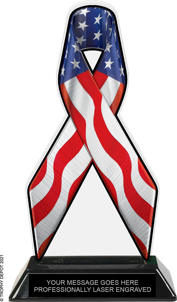 USA Flag Ribbon Colorix-T Acrylic Trophy - 8 inch [TACR8-RBN-USA-Q]