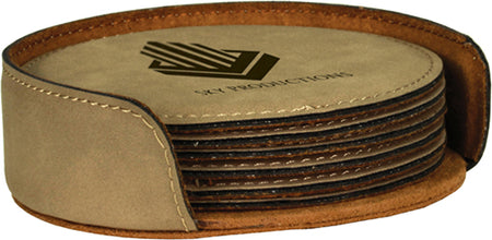 Light Brown Round Leatherette 6-Coaster Set [CTSTJCI-237]