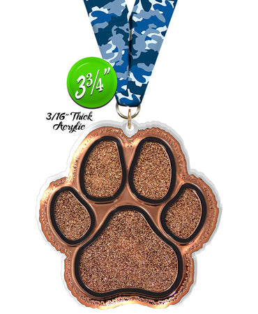 Bronze Glitter Paw Colorix-M Acrylic Medal [MACR375-GLTPAW-B-Q]