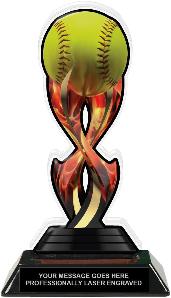 Softball Tribal Flames Acrylic Trophy- 8.5 inch [TACR85-TF-SB-Q]