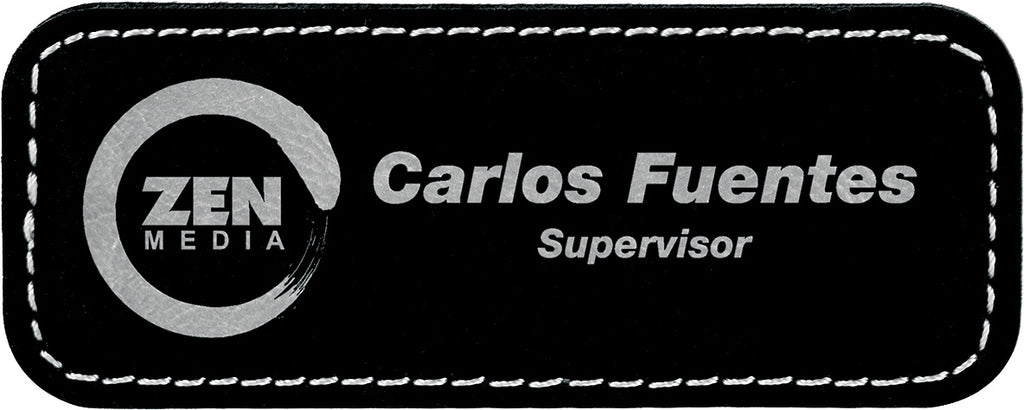 Leatherette Rectangle Badge - Black/Silver [BJRCTS-9]