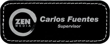 Leatherette Rectangle Badge - Black/Silver [BJRCTS-9]