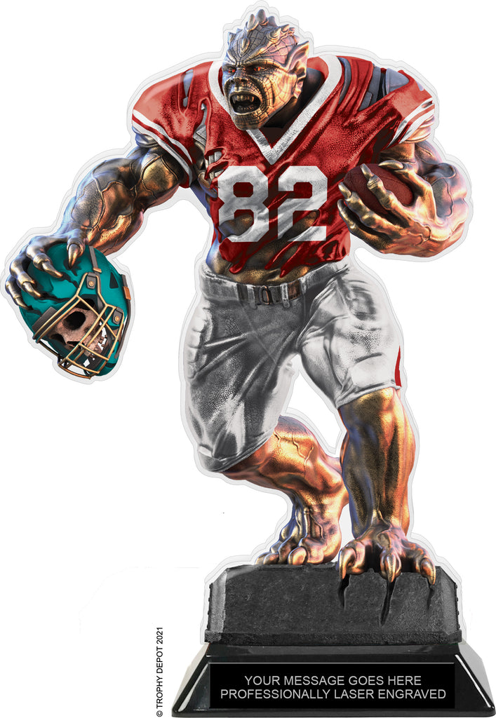 Beast Football Choose Your Number Acrylic Trophy - 10 inch Red [TACR10-BST-FB-RED-Q]