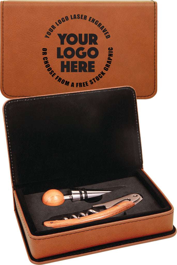 2 Piece Leatherette Wine Tool Set- Rawhide [WTS14J]