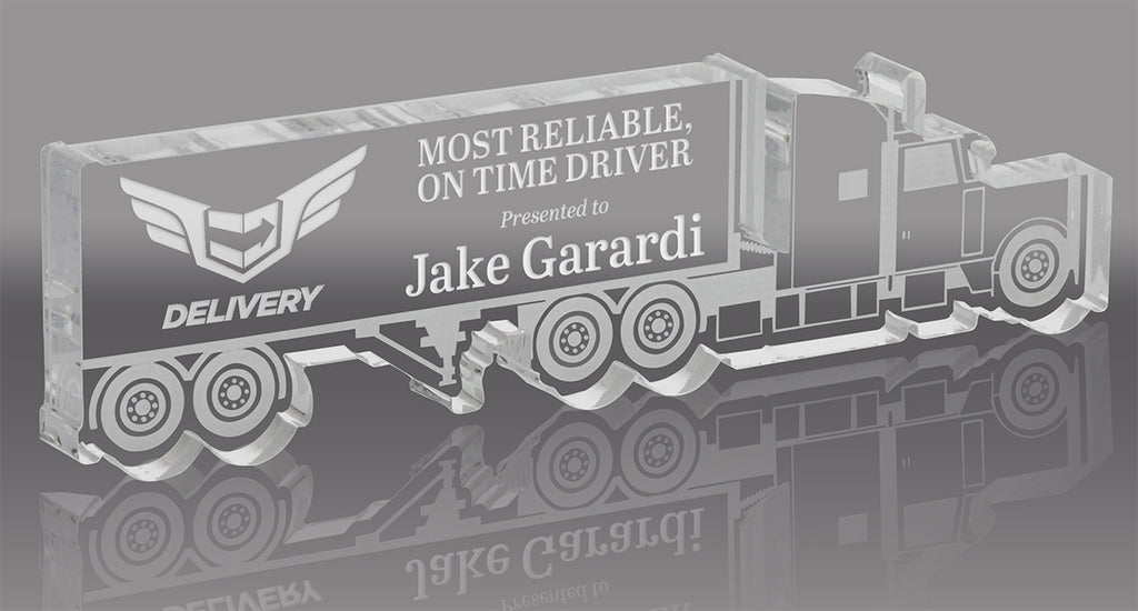 Conventional Tractor Trailer Acrylic Awards - Engraved