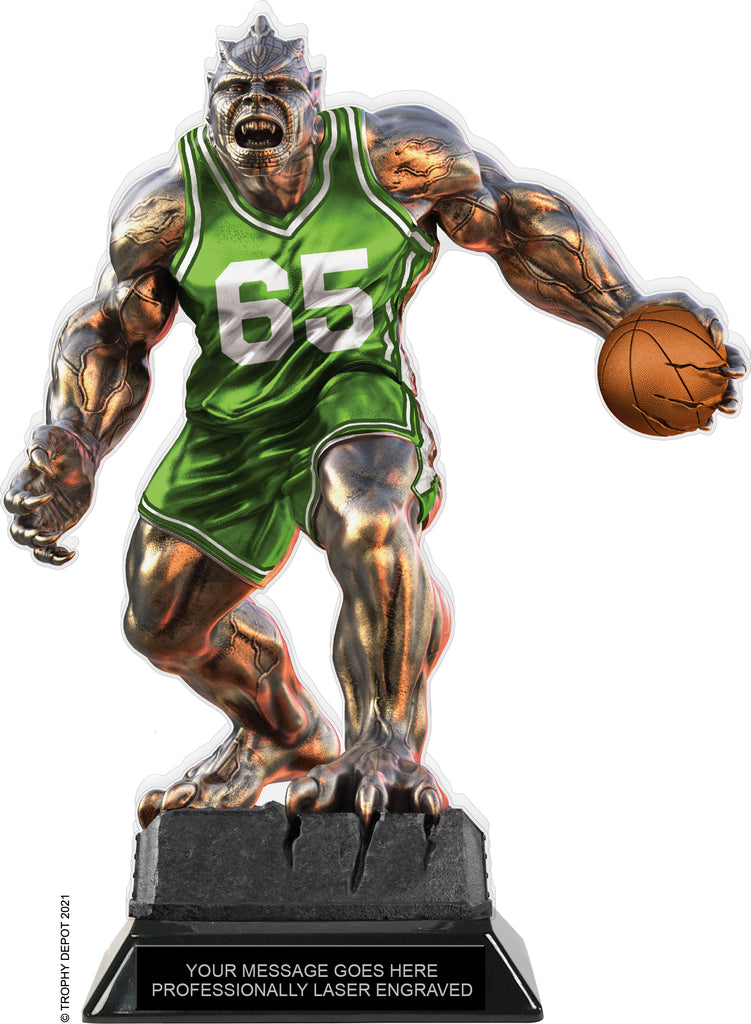 Beast Basketball Choose Your Number Acrylic Trophy - 10 inch Green [TACR10-BST-BK-GRN-Q]