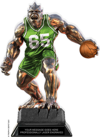 Beast Basketball Choose Your Number Acrylic Trophy - 10 inch Green [TACR10-BST-BK-GRN-Q]