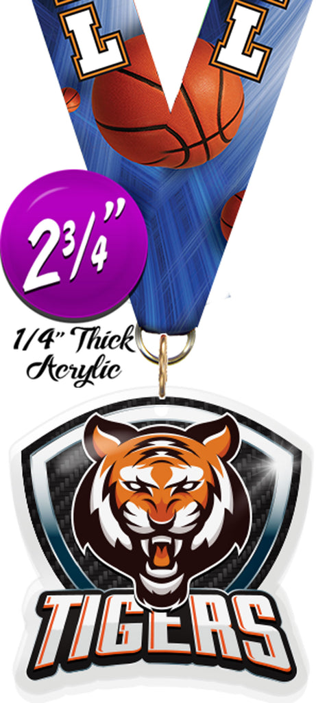 Tigers Mascot Shield Colorix Acrylic Medal [MACR275-MSCT-TGR-Q]