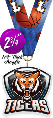 Tigers Mascot Shield Colorix Acrylic Medal [MACR275-MSCT-TGR-Q]