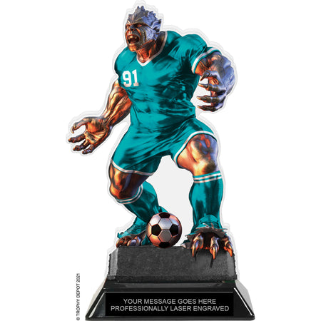 Beast Soccer Choose Your Number Acrylic Trophy - 8.5 inch Teal [TACR85-BST-SC-TEAL-Q]