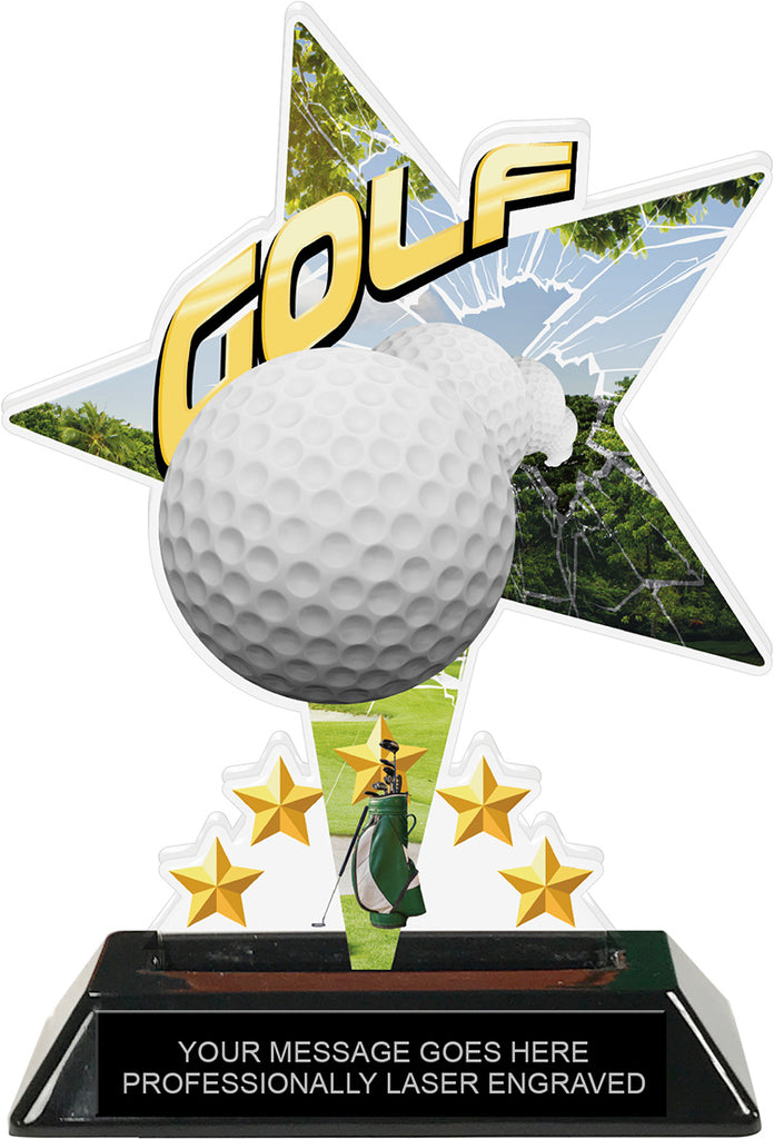 Golf Shattered Star Colorix Acrylic Trophy- 7 inch [TACR7-STR-GL-Q]