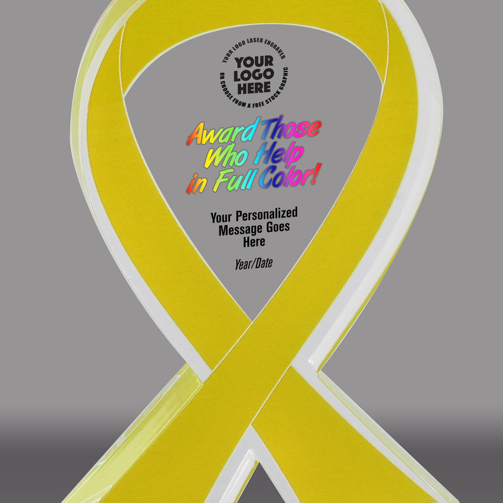 Yellow Awareness Ribbon Acrylic Awards - Color