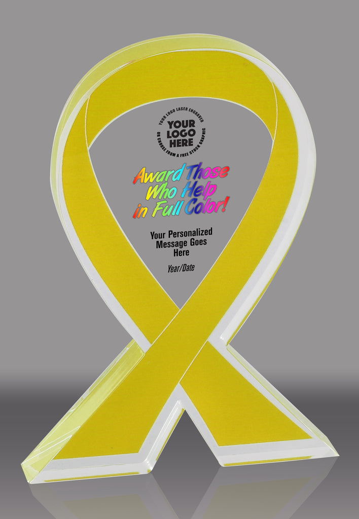 Custom Yellow Awareness Ribbon Acrylic Award - 7 inch [ATRIB-YLW-7-FC-Q]