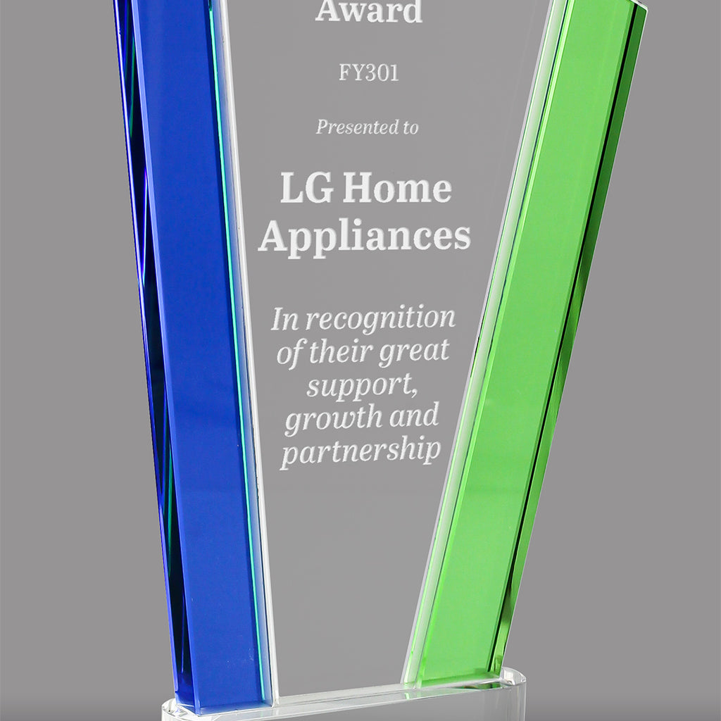 Crystal Marquee with Blue & Green Uprights Awards