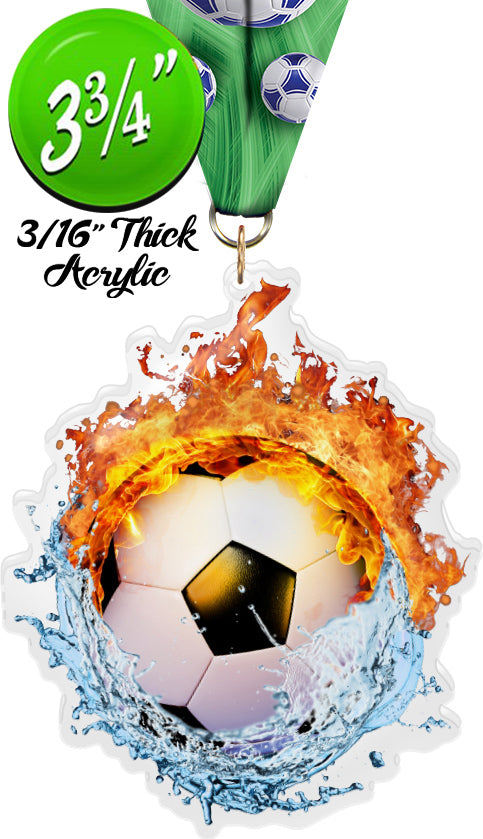 Fire & Water Soccer Colorix-M Acrylic Medal - 3.75 inch [MACR375-FW-SC-Q]