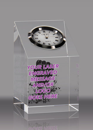 Custom Crystal Clock Paperweight Award [CLKF158-3-FC-X]