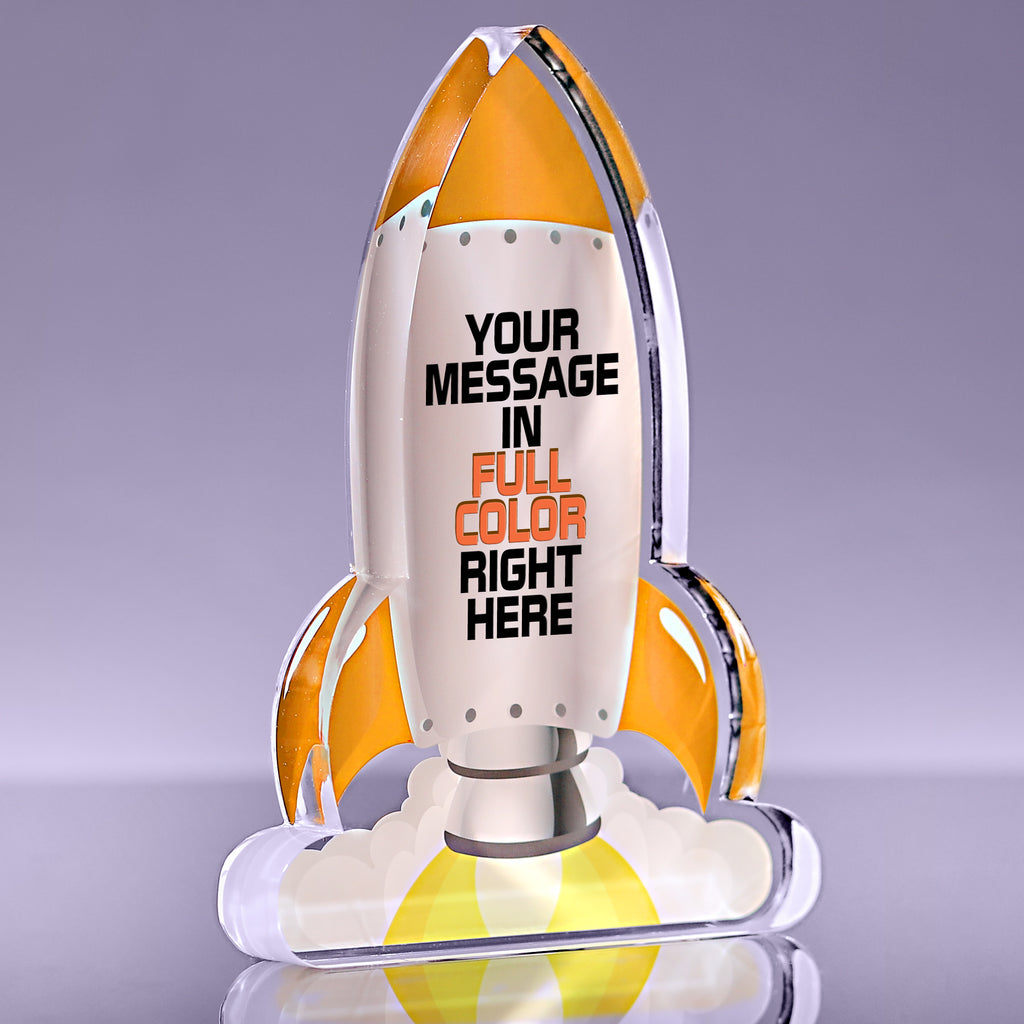 Blast Off Orange Rocket Acrylic Award - 7 inch [ATRKT1-7-ORG-Q]