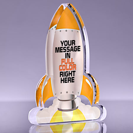 Blast Off Orange Rocket Acrylic Award - 7 inch [ATRKT1-7-ORG-Q]
