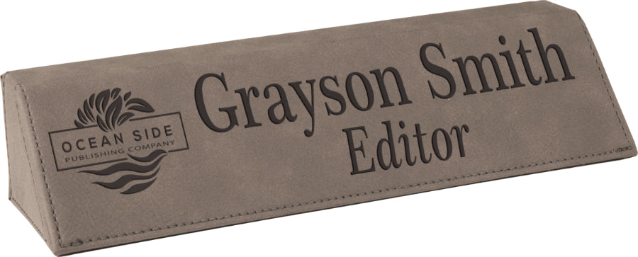 Gray Leatherette Desk Wedge Nameplate - 8.75 inch [NPJLW-528]