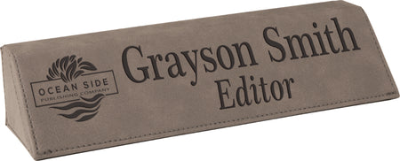 Gray Leatherette Desk Wedge Nameplate - 8.75 inch [NPJLW-528]