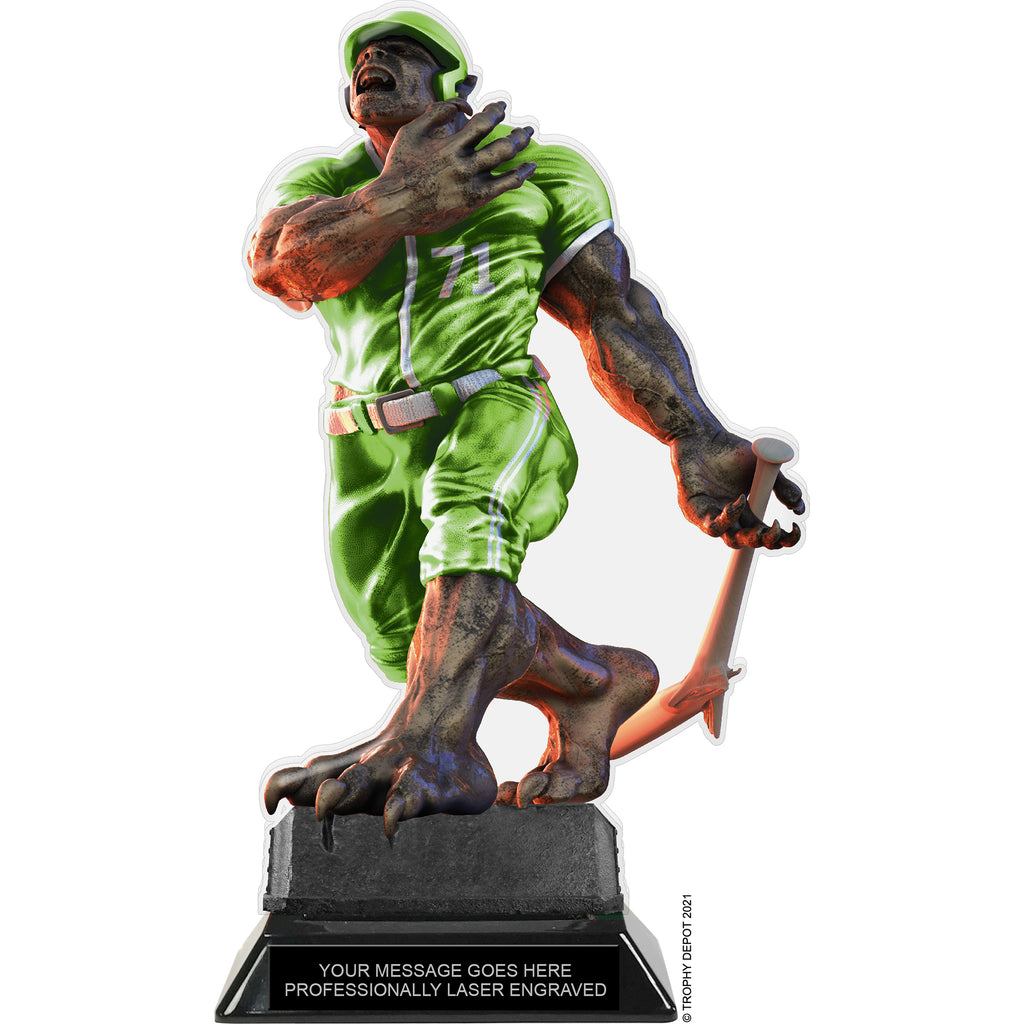 Beast Baseball Choose Your Number Acrylic Trophy - 10 inch Green [TACR10-BST-BS-GRN-Q]