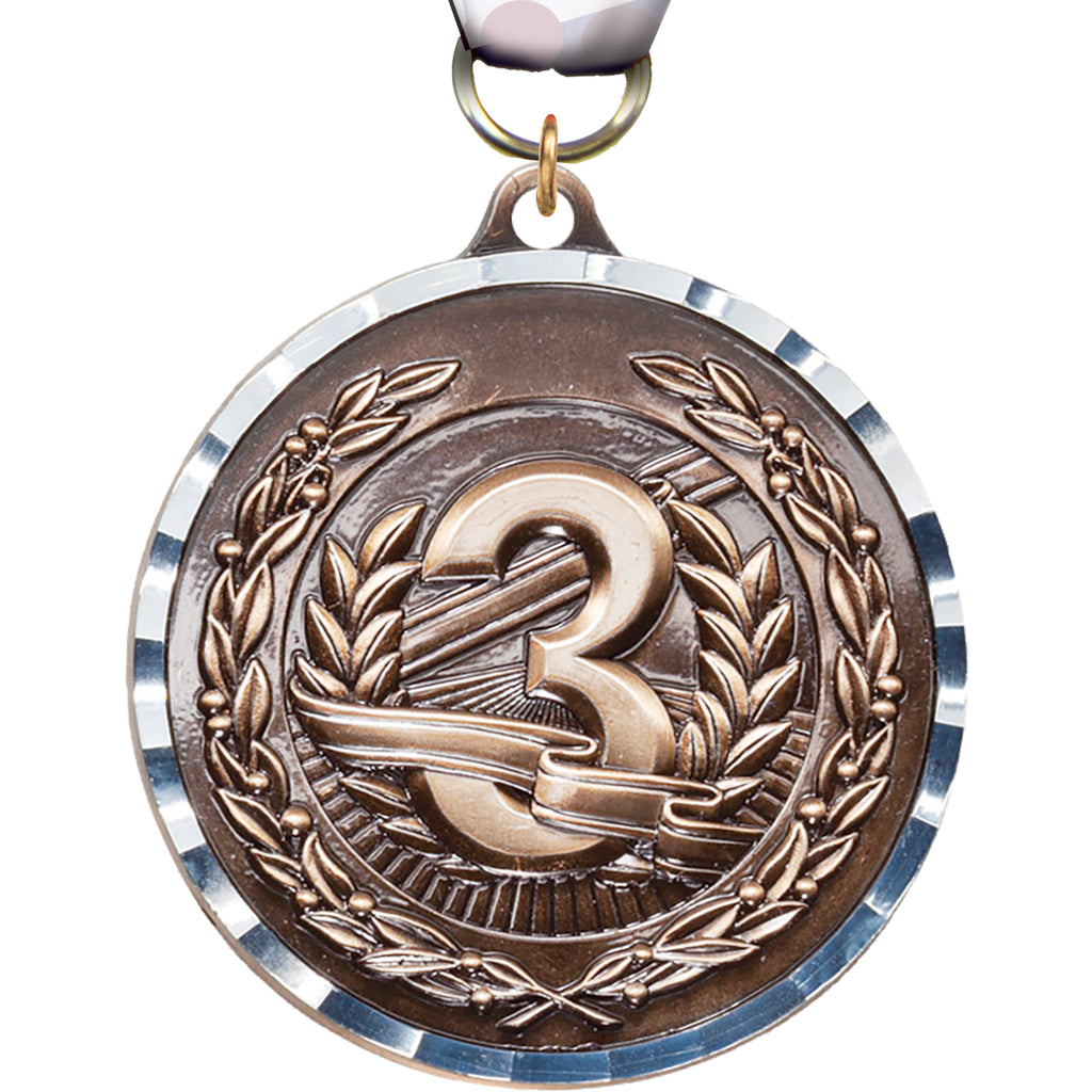 2.75 inch 3rd Diecast Medal with Diamond Cut Border- Bronze [MM275DC-3RD]
