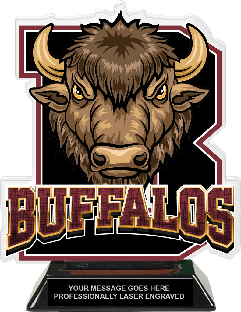 Buffalos Mascot Colorix-T Acrylic Trophy - 8.25 inch Maroon [TACR8-MSCT-BUF-MRN-Q]