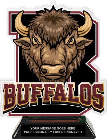 Buffalos Mascot Colorix-T Acrylic Trophy - 8.25 inch Maroon [TACR8-MSCT-BUF-MRN-Q]
