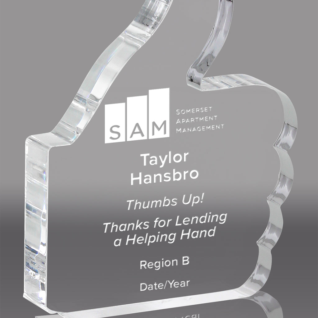 Thumbs Up Clear Acrylic Awards - Engraved
