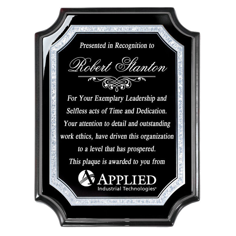 Ebony Piano Finish Plaque with Silver Florentine Border - 8 x 10 [PMAP84-810]
