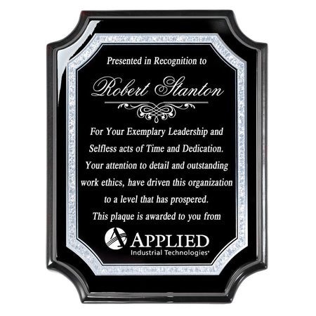 Ebony Piano Finish Plaque with Silver Florentine Border - 8 x 10 [PMAP84-810]