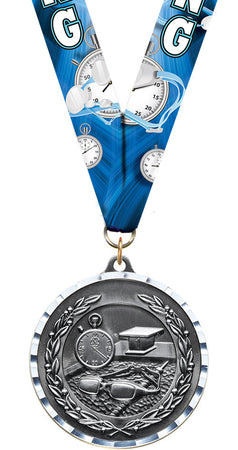 Swimming Diecast Medal with Diamond Cut Border- Silver [MM2DC-SW-S]